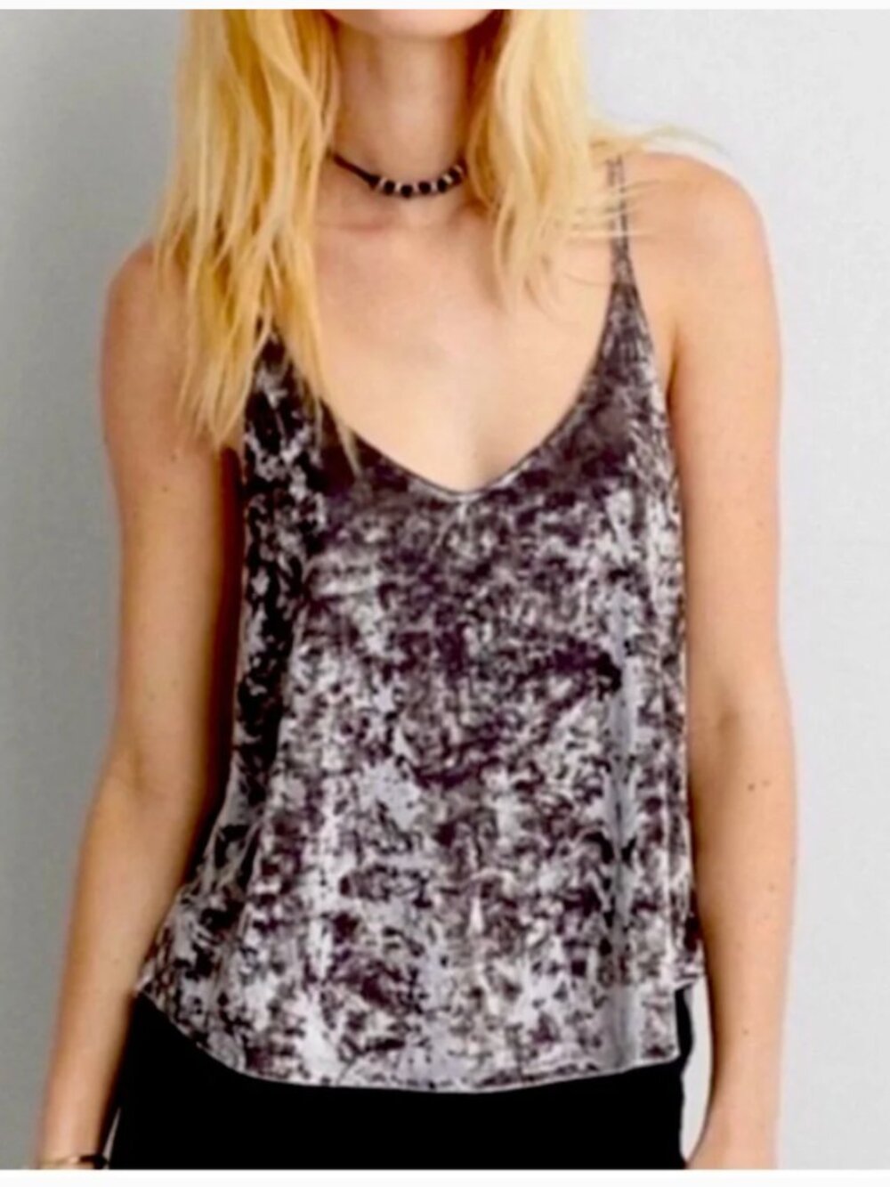 American Eagle Women’s Size Small Swing Tank Top Crushed Velvet Dark Gray Silver